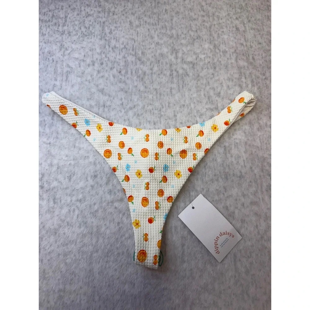 Dippin Daisys Seaport Bikini Bottom Clementine Floral Waffle‎ Knit Large NEW